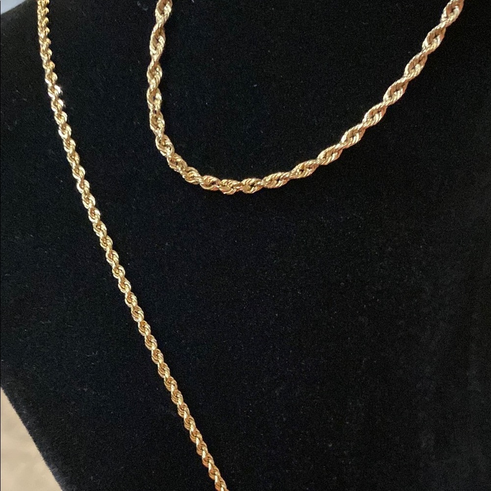 Elegant 10k Solid Gold Rope Necklace Set - image 3